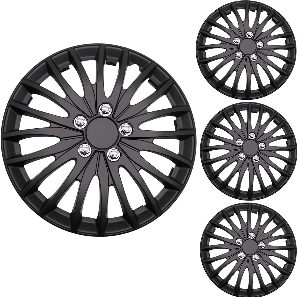 Akcsport Premium Hubcaps Wheel Covers for Toyota Nissan Kia Volkswagon 15 inch to 17 inch (Shadow Black, 15 Inch)