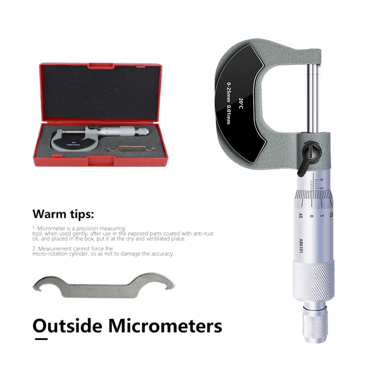 Mikrometr, Caliper mikrometrowy 0-25mm 0-25 mm 0,01 Przechowywanie Mikrometr Metryczny Miernik Suwmiarka do pomiaru stali węglowej