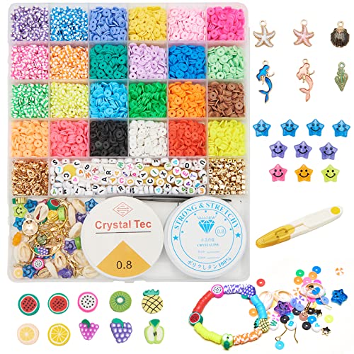 Laviune 6000+Pcs Beads For Bracelets Making Polymer Clay Beads For Bracelet Making Kits Adults Small Flat Beads For Bracelets For Jewelry Making Earrings Set Gift Acrylic Alphabet Beads #TOP18