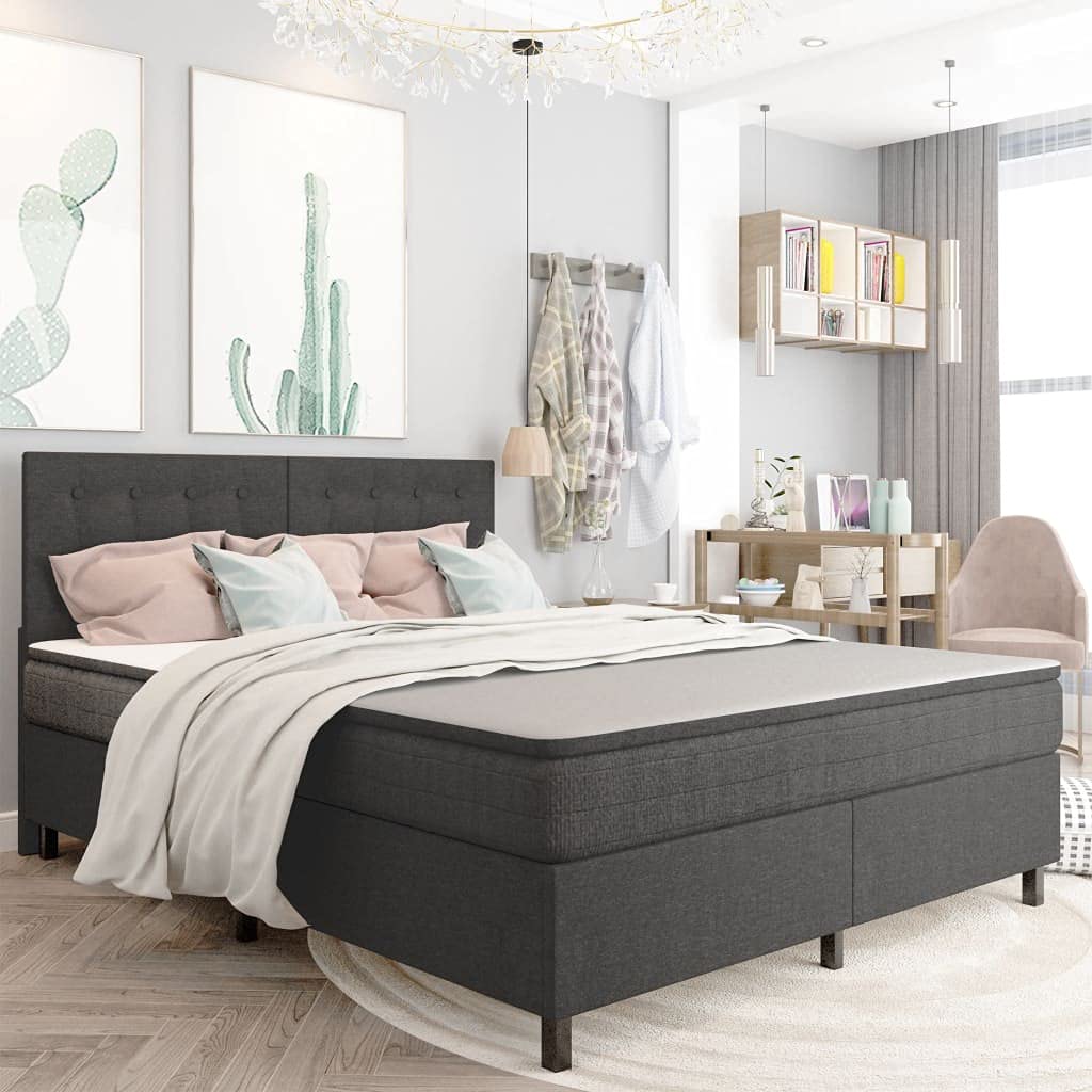 Łóżko kontynentalne ciemnoszare z materiału 180 x 200 cm, podwójne łóżko dla gości, rama łóżka do pokoju gościnnego, schroniska, salonu, sypialni