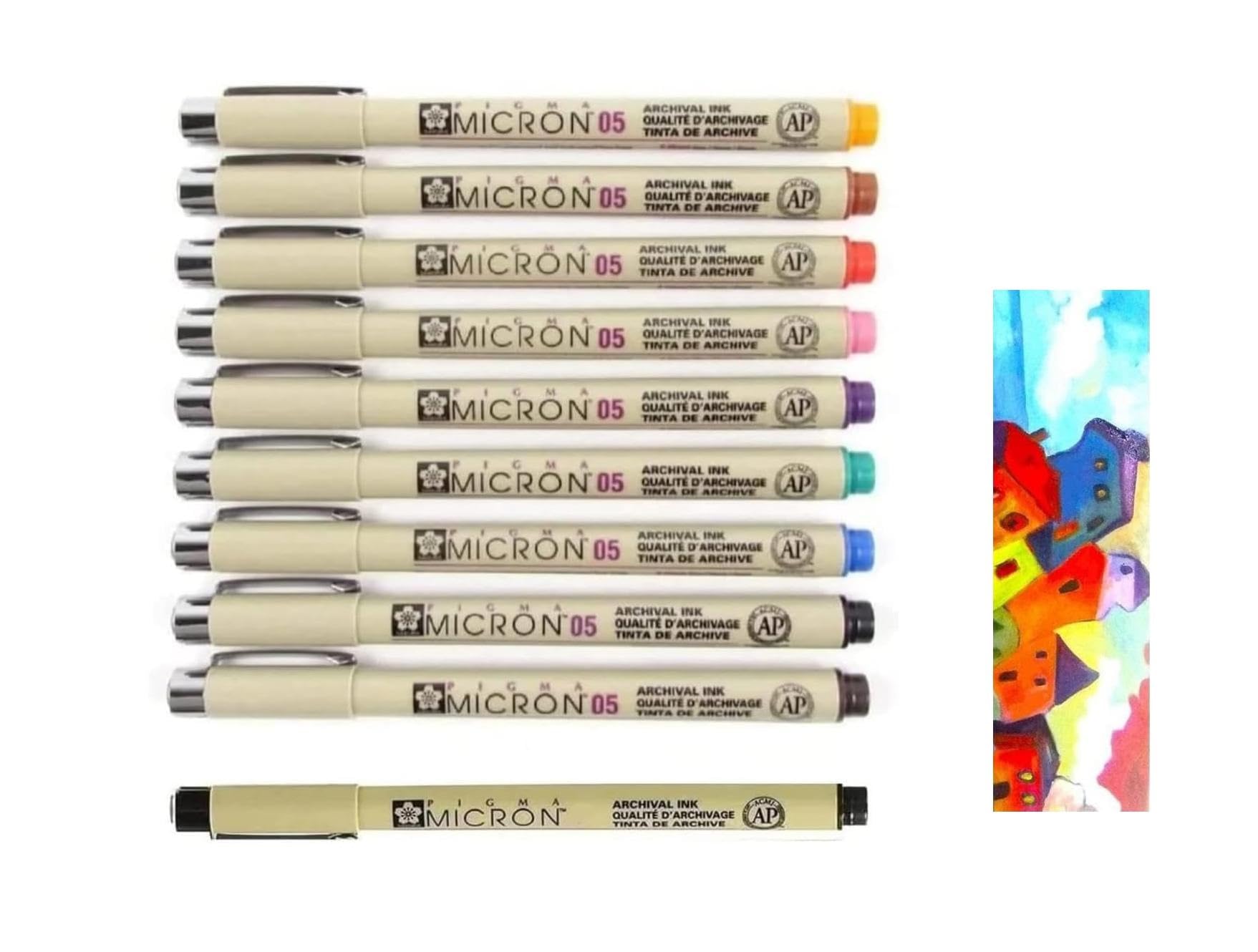 Pigma MICRON Sakura - Set di 9 colori, misura 05 + 1