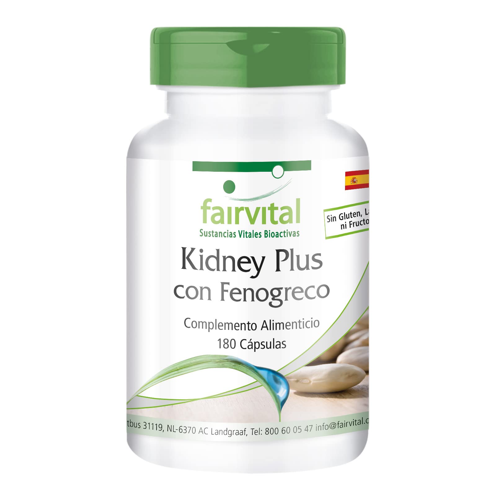 fairvital Kidney Plus con alholva, 180 cápsulas, ALTA DOSIS, VEGANO, con cromo y café verde