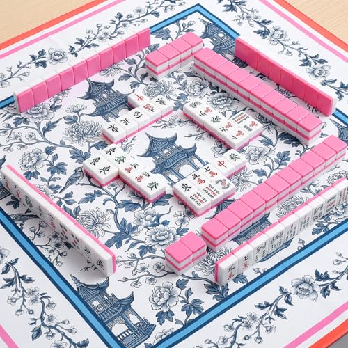 Outus Blue Mahjong Mat 31.5” x 31.5‘' with Black Carrying Bag, Anti-Slip Rubber, Noise-reducing Chinoiserie Card Pagoda Table Cover for Mahjong Poker Board Games Dominoes Game Home Decor by Outus - Image 2