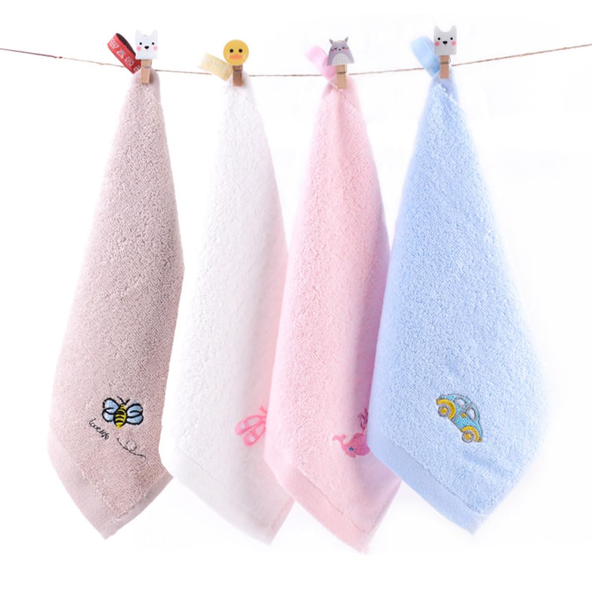 Ewanda store4 Pack Cute Hanging Hand Towels With Loop for Kids - Funny Cotton Towels for Kitchen, Bathroom, Home
