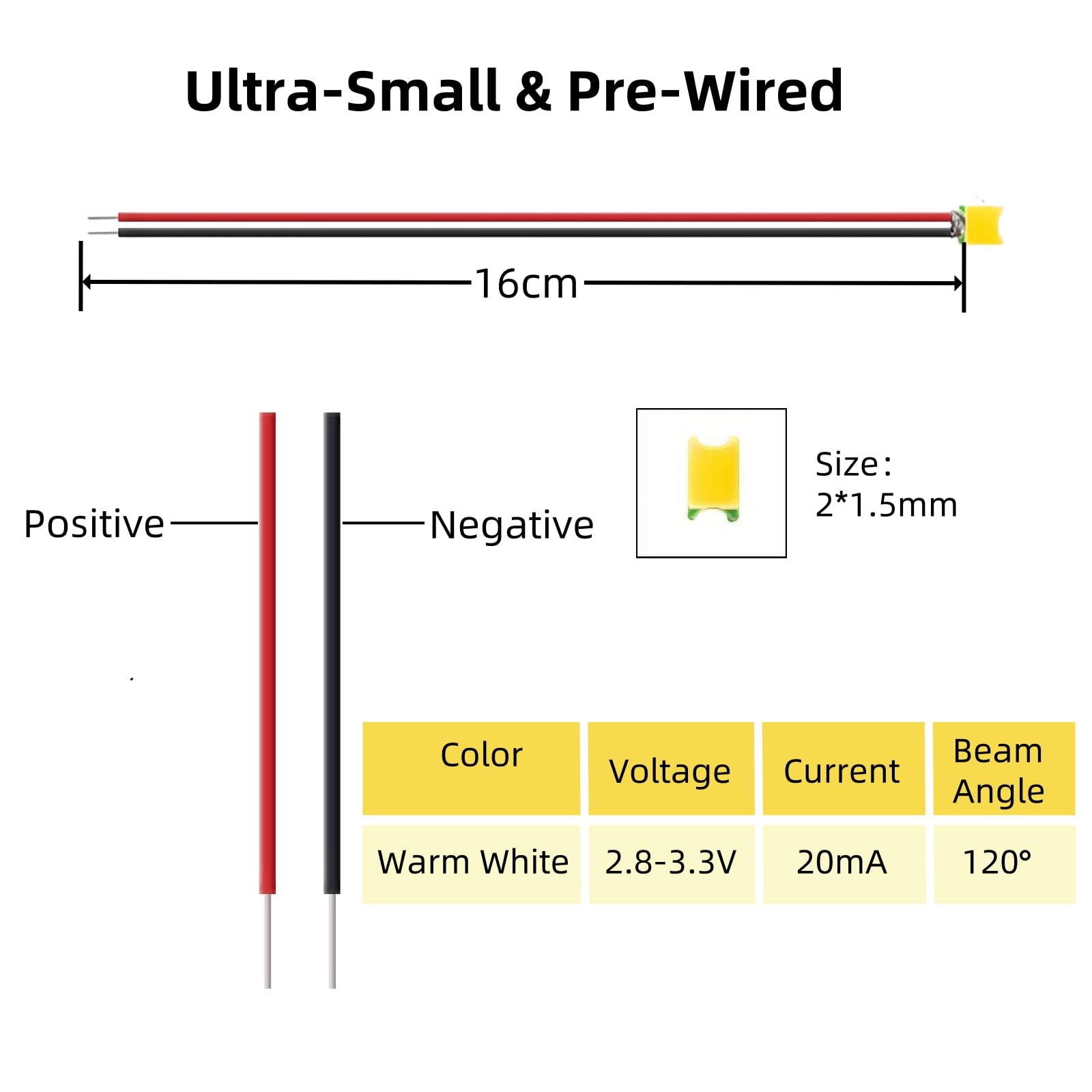 Micro LED SMD 0805 Pre-cablati 3V 16 cm 30 Pezzi LED SMD Modellismo Fai da Te Diorami