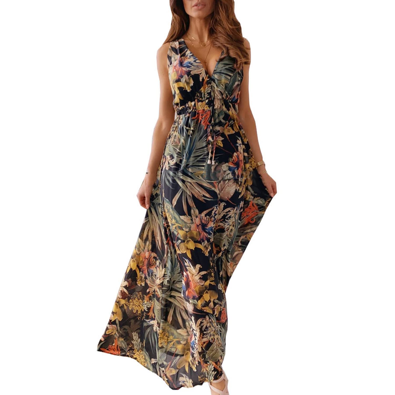 Mosestons Vestido Bohemio para Mujer, Vestido Casual Sexy de Verano, Vestido sin Mangas para Fiesta en La Playa