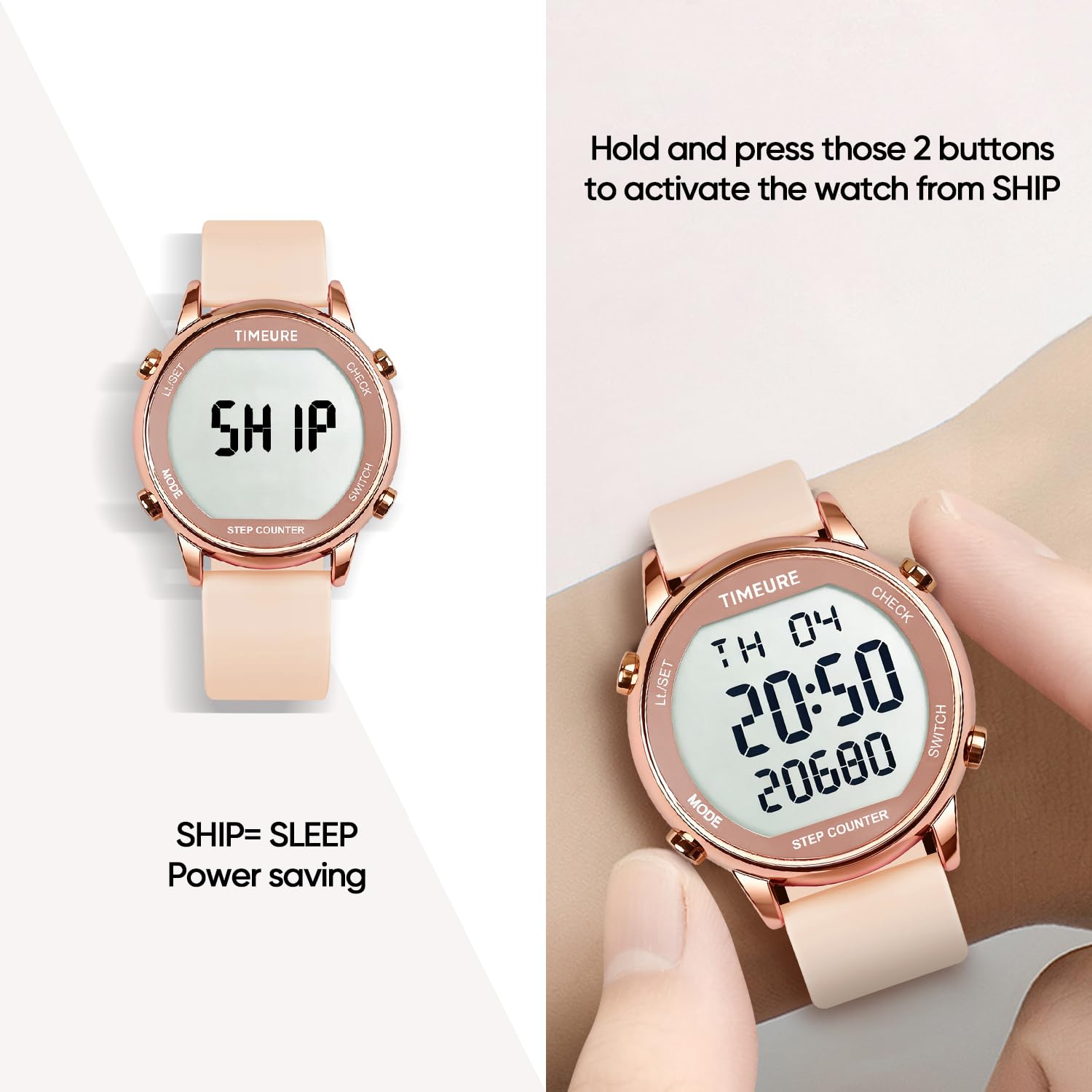 TIMEURE Reloj podómetro para mujer, contador de pasos para caminar, no requiere aplicación/teléfono, contador de pasos, resistente al agua, seguimiento de calorías, seguimiento de distancia, alarma