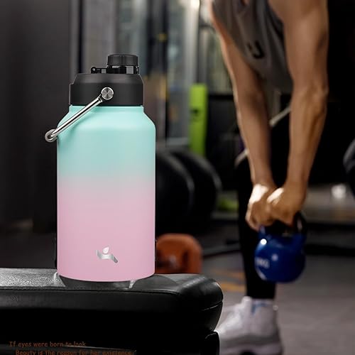 Miniatura 7 de Jarra con Asa, Botella de Agua Aislada de 87 oz con Bolsa de Transporte, Botella de Metal de Acero Inoxidable al Vacío de Doble Pared, Gris