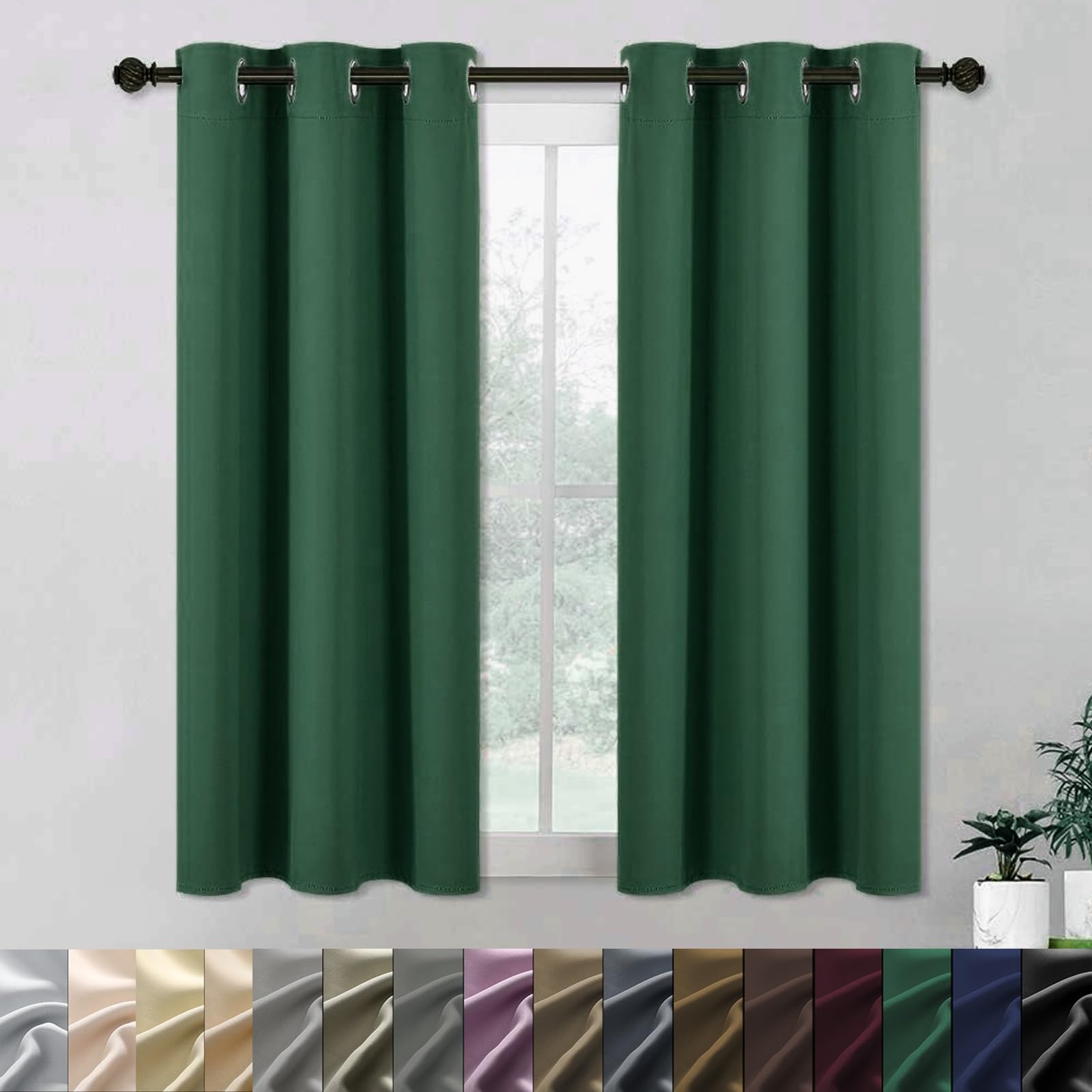 Rideau Occultant 2 Pièces 150 x 225 cm Thermique Isolant Anti Froid et Chaleur, Rideau Isolant Thermique, Rideau Salon, avec Noir Doublure, pour Maison Salon, Vert Foncé