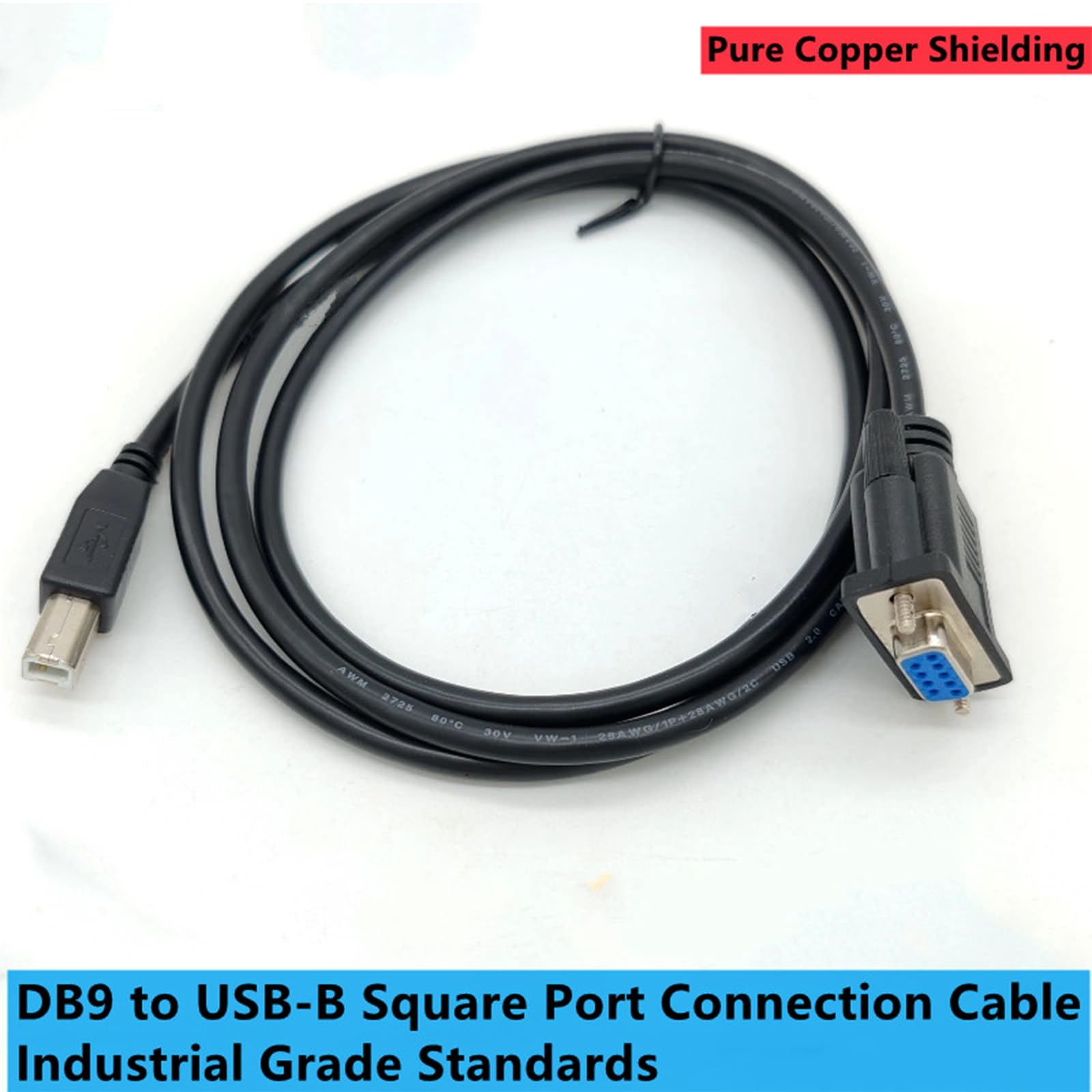 Câble adaptateur USB B Port d'impression mâle vers DB9 femelle RS232 Câble série DB9 vers USB type B Câble adaptateur d'imprimante de transmission de données (10 mètres)