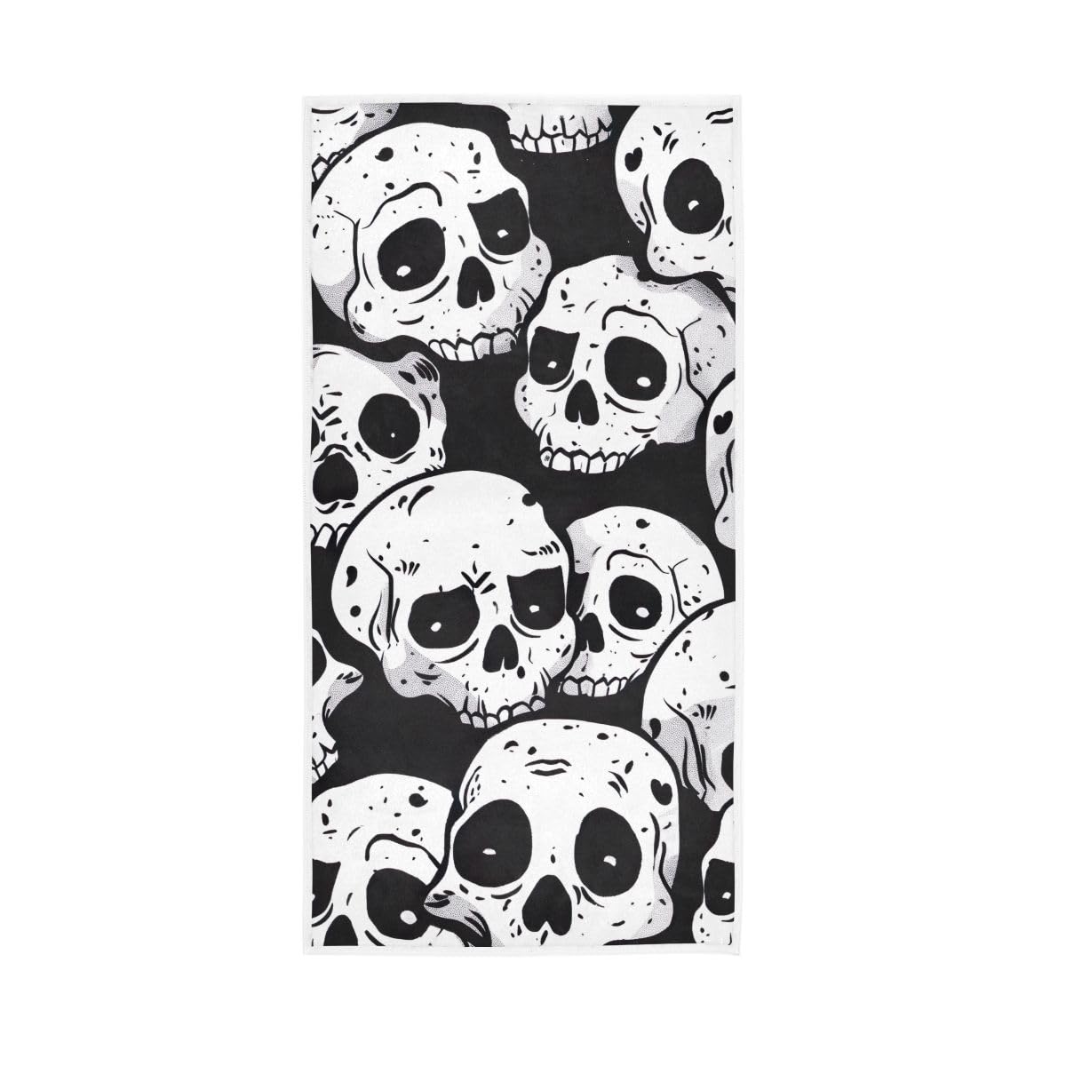 LSRCPD White Skulls on Dark Hand Towel, Bathroom Towel for Bathroom, Gym, Hotel, Spa 15 x 30 Inches