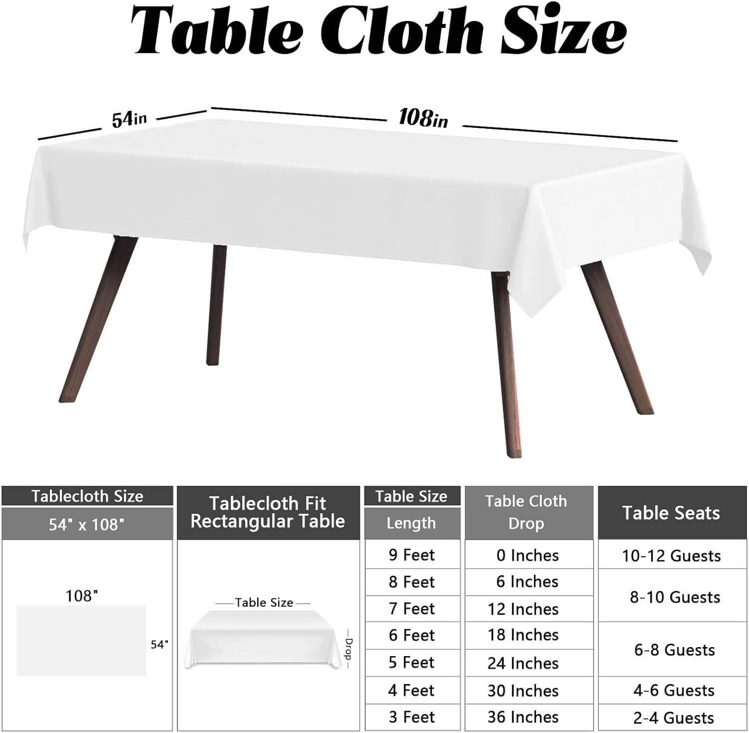 5pack Premium Disposable White Plastic Tablecloth Plastic Table Cover Decorative Rectangle Tablecloths for BBQ,Party,Fine Dining,Wedding,Outdoor (5pack White, 137 X 183cm /54" x 73.2")