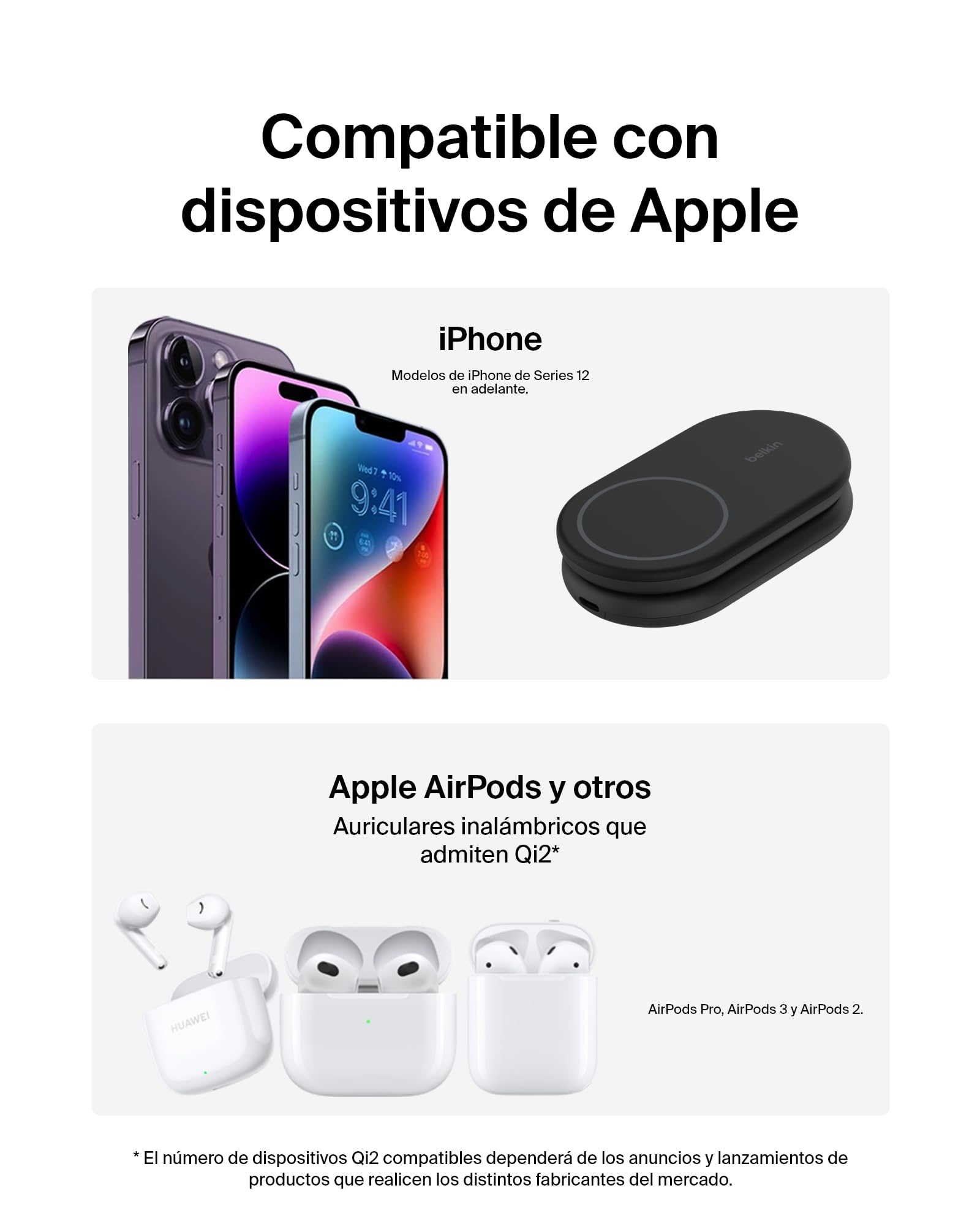 Belkin BoostCharge Cargador Magnético Plegable Qi2 15W, Estación de Carga Inalámbrica Compatible con MagSafe, Carga Rápida para iPhone 17, Air, Pixelsnap, Base con Soporte Antideslizante - Negro