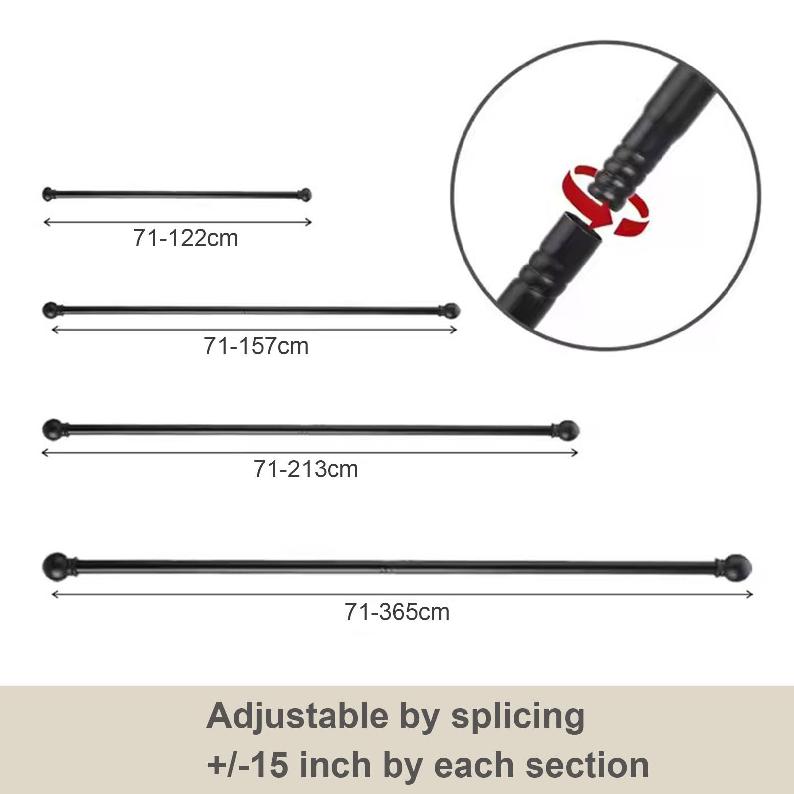 Wysuwane karnisze, 100400 cm, nierdzewne metalowe karnisze do zasłon na przelotkach, łatwy montaż, z dekoracyjnymi końcówkami (białe, 360 cm)