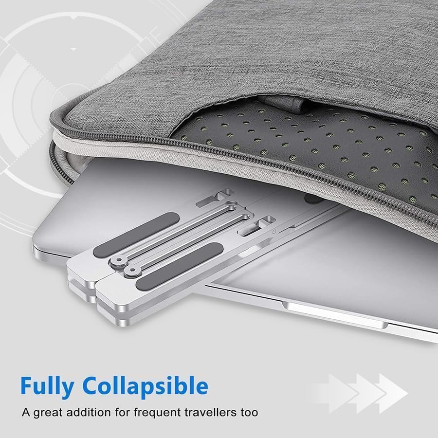 Image of Aluminum Adjustable Laptop Stand - Foldable Portable Laptop Holder with Multi-Angle Height Adjustment, Anti-Slip Cooling Design for MacBook, Notebook & All Laptops (Silver)