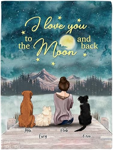 Gossby Manta de forro polar personalizada con texto en inglés Dog Mom, I Love You to The Moon and Back, regalo personalizado para cumpleaños,