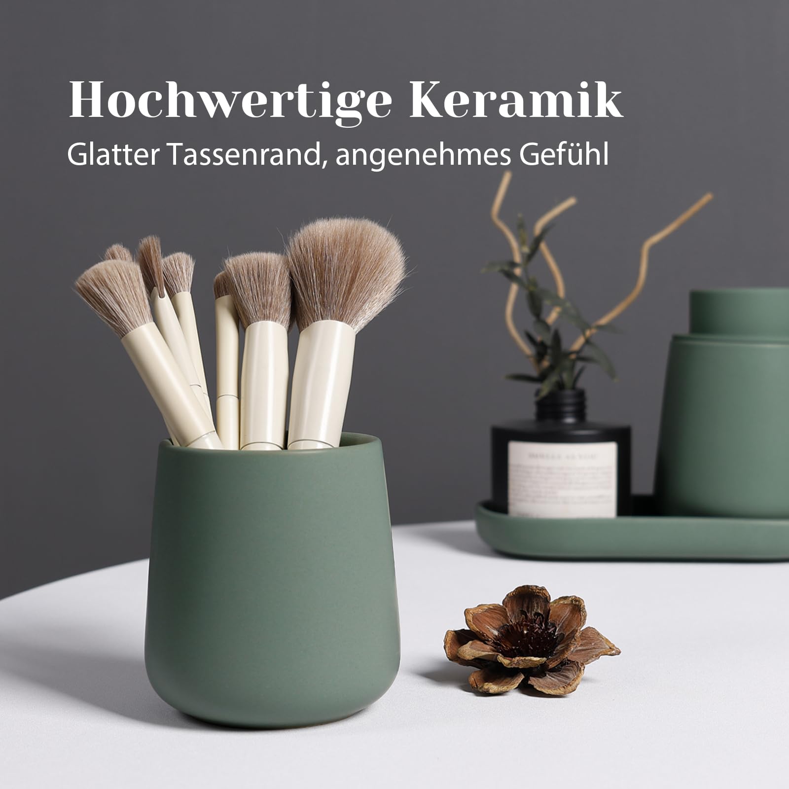 Ceramiczny zielony zestaw łazienkowy, 3-częściowy zestaw łazienkowy, dekoracyjne akcesoria łazienkowe, zawiera dozownik mydła, kubek na szczoteczkę do zębów i półkę łazienkową