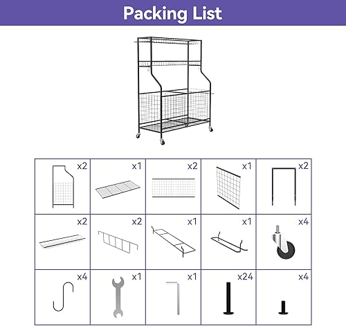 Miniatura 8 de WALMANN Organizador de pelota de garaje y equipo deportivo, estante de almacenamiento de bolas para interiores y exteriores, organizador de
