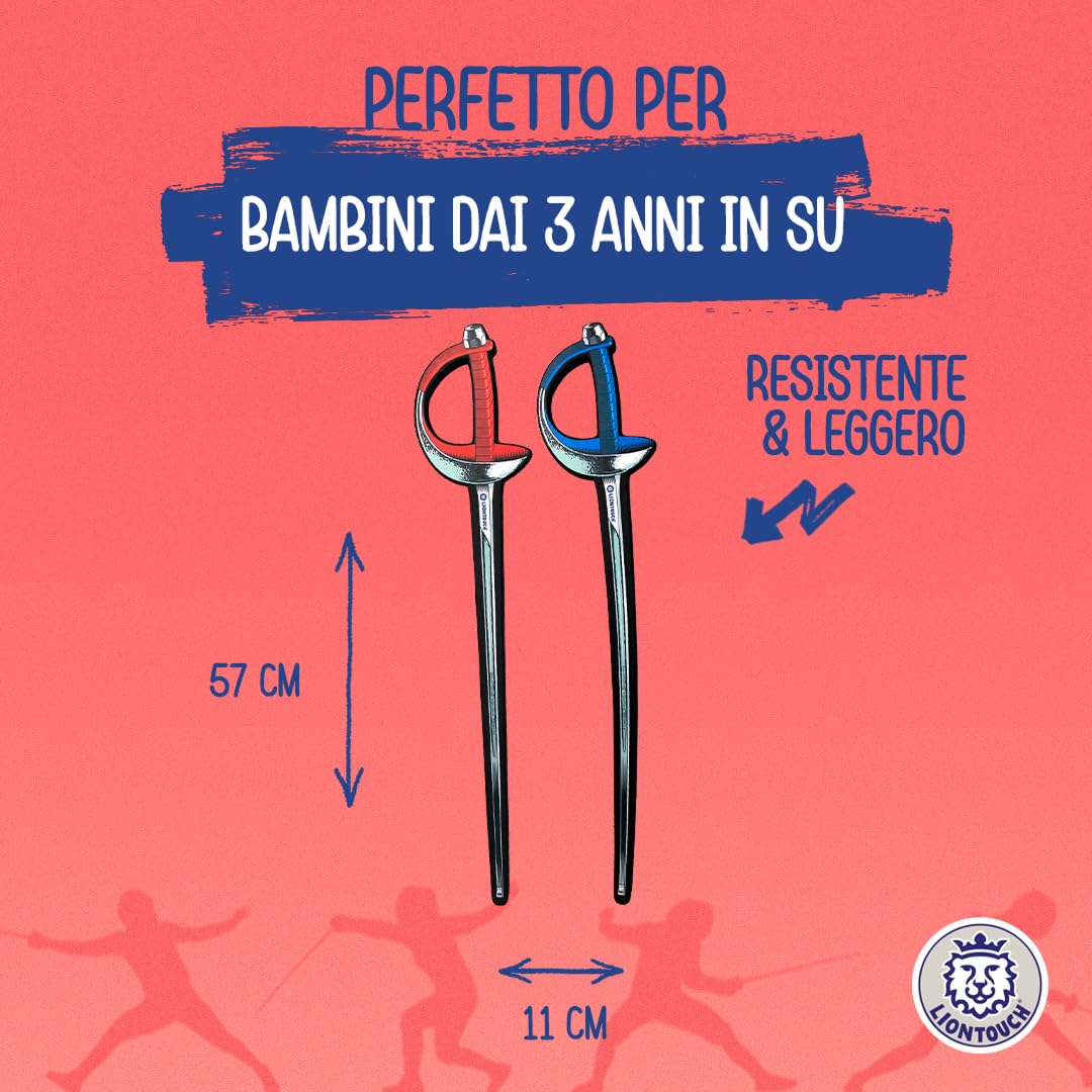 Liontouch - 2 Sciabole da Scherma Blu/Rossa |per Ragazzi/e da 3 + | Giocattolo in Gommapiuma, Design Realistico | Introduzione Sicura Divertente alla Scherma e Arma da Pratica per Giovani Schermidori