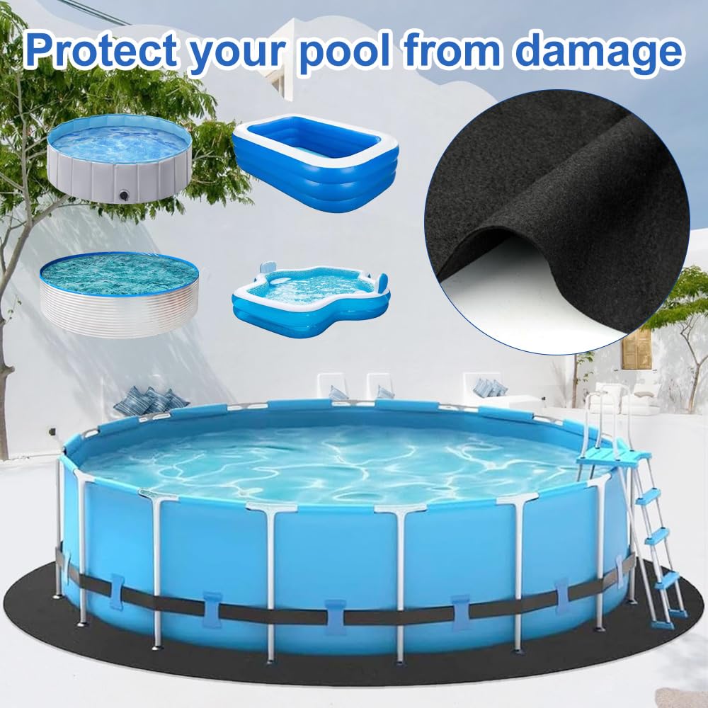 Pool Unterlage Outdoor, 12ft Poolmatten Schutzboden, Poolunterlage Rund, Pool Bodenschutzmatte, Faltbarer Poolmatten, Bodenschutzmatte für Aufstellpools, Schwarz
