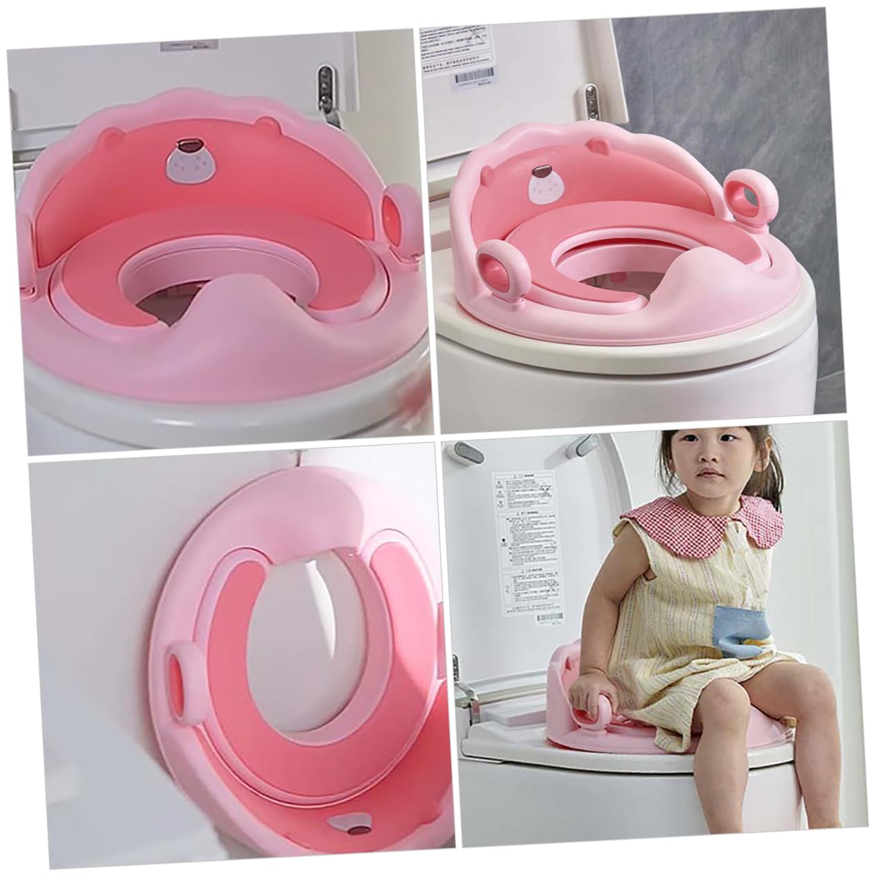 Asiento de Inodoro Infantil Rosa con Diseño de León y Escalera