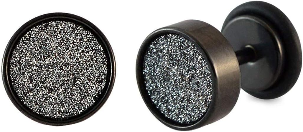 Silver Sparkling Textured Black Studs Earring for Men & Women