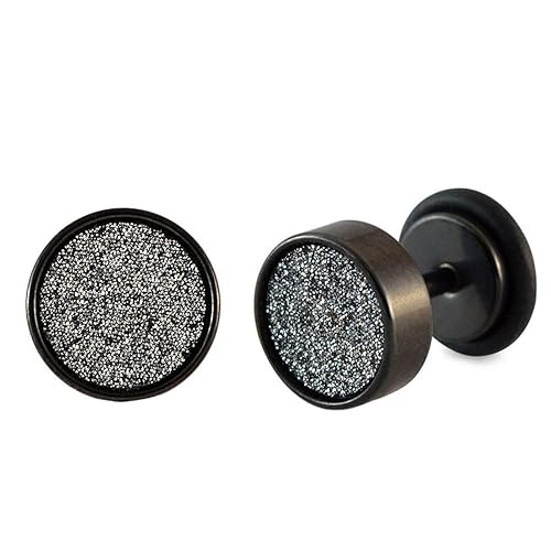 Yellow Chimes Silver Sparkling Textured Black Studs Earring for Men & Women