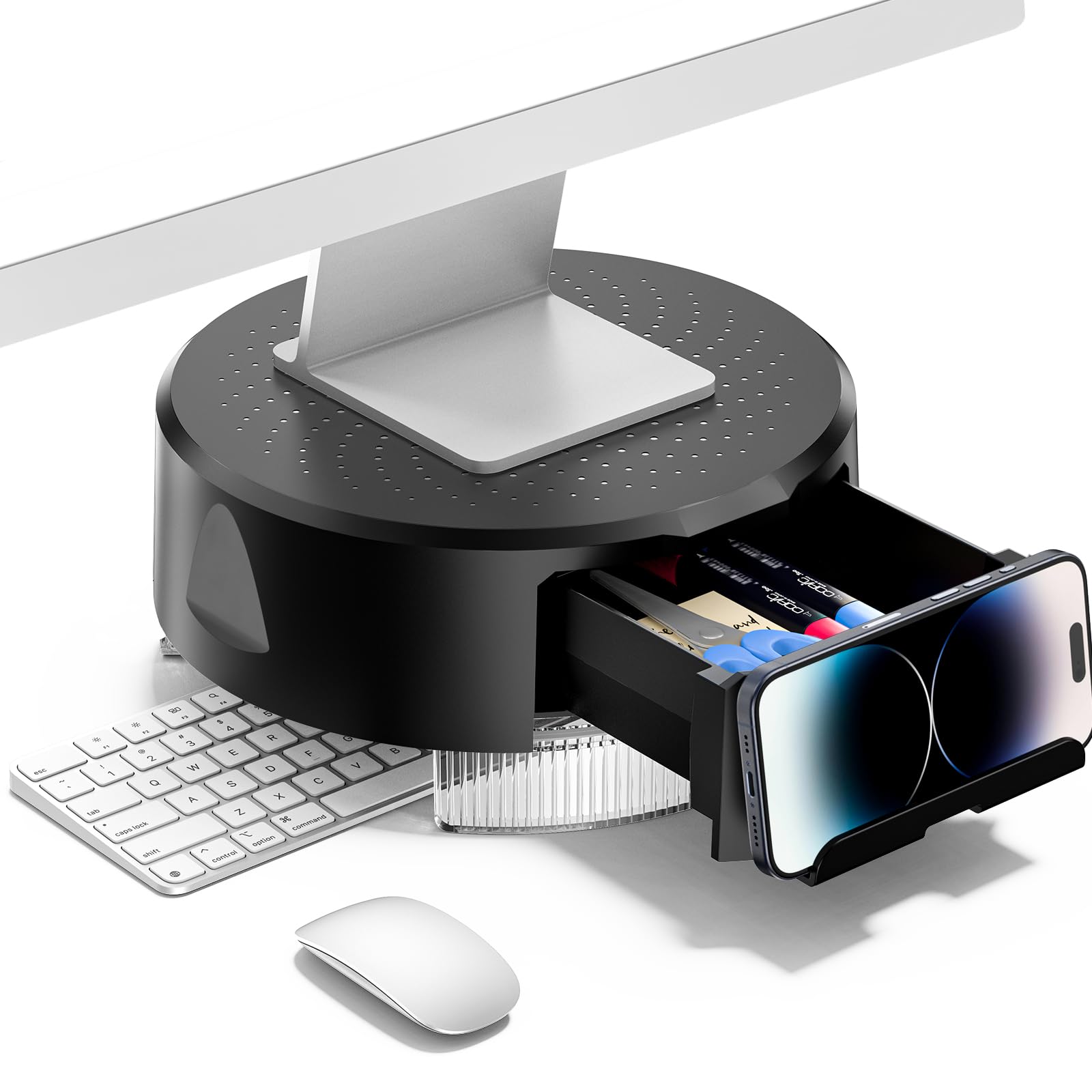 KDD Monitor Stand Riser with Drawer - Computer Monitor Stand for Desk with Storage Phone Holder Pen Tray