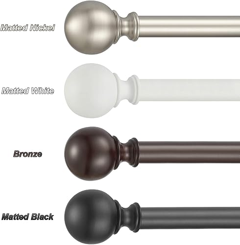 Miniatura 4 de Kemmie Barra de cortina clásica de 1 pulgada con remates redondos, barra de cortina telescópica simple, 72-144 pulgadas, níquel mate