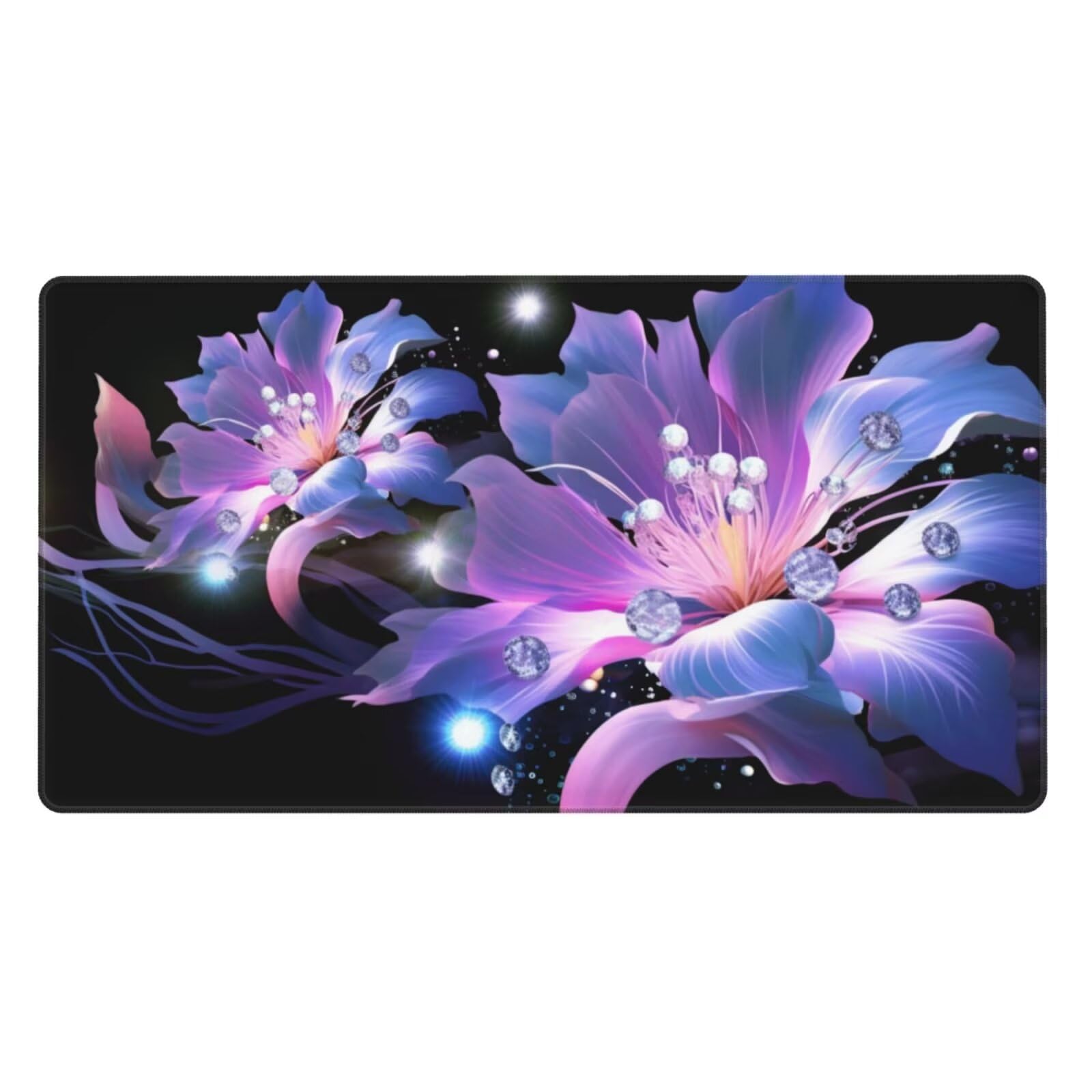 Alfombrilla de Ratón Gaming Grande XXL 1200x500x4mm con Bordes Cosidos, Tela Micro Tejido, Base de Goma Antideslizante y Mouse Pad, para Teclado Escritorio, PC, Oficina Cuentas de Flores Moradas Y6650