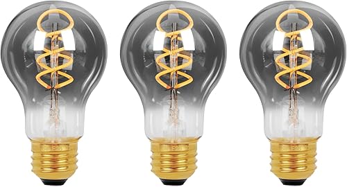 Bombillas LED Edison vintage A19 E26, base E26, filamentos en espiral, vidrio teñido gris ahumado, 6 W (equivalente a 40 vatios), 2200 K,