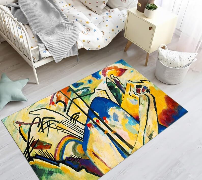 Tapis expressionniste abstrait 45x120cm géométrique multicolore salon