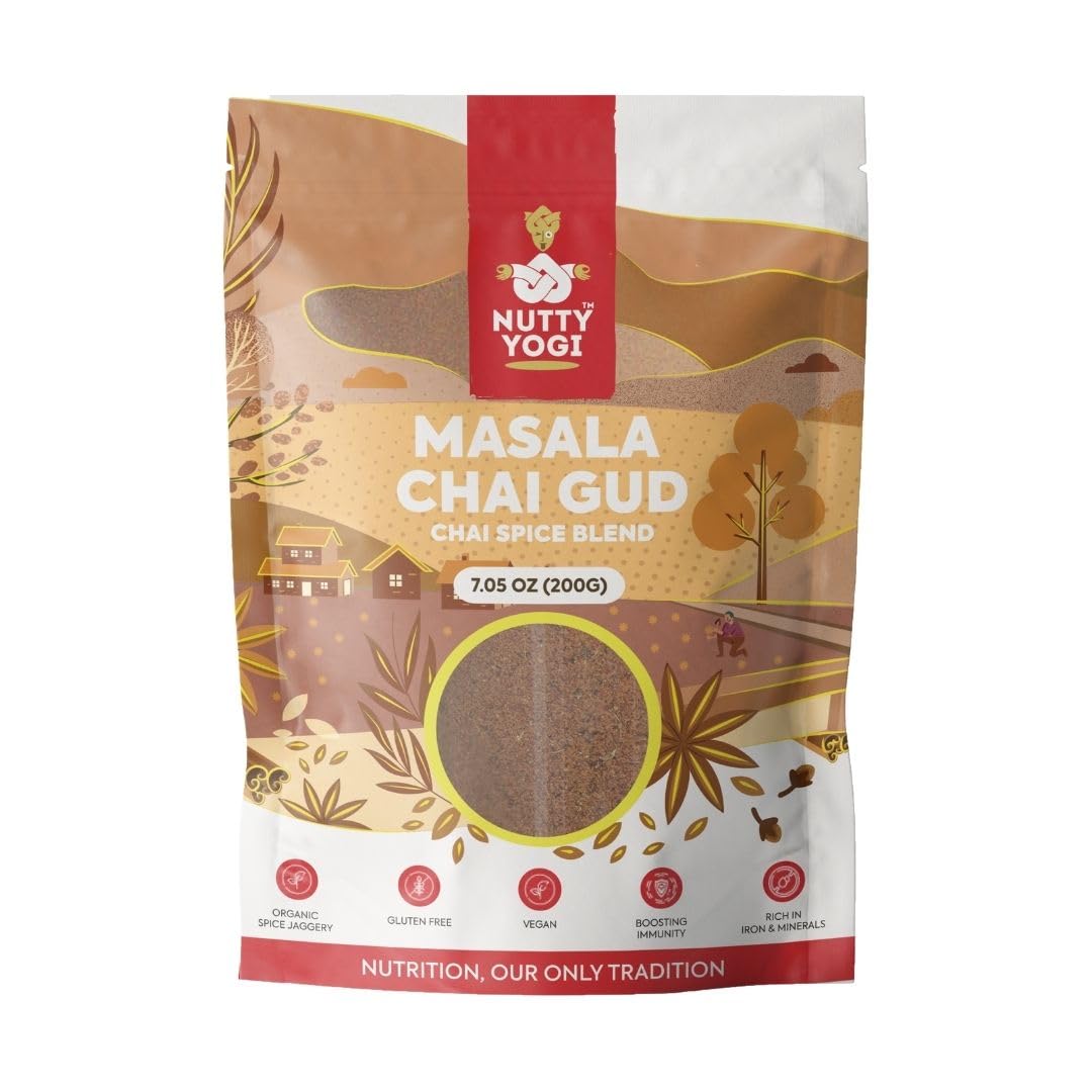 Nutty Yogi Masala Chai Gud I 100% Natural I Boosts Immunity I LOW GI I Unique Taste I Indian Ethnic I Pepper, Ellaichi, Ginger, Nutmeg I Made with Pure Indian Jaggery, GUR 200gm (Pack Of 1) (B0CTSZT3X4) Amazon Price History, Amazon Price Tracker