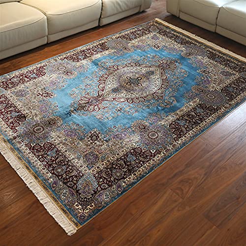 RUG 6'x9 'Klassieke Perzische medaille-stijl handgemaakte zijden tapijten in blauw, paars en rood gebruik voor woonkamer… - Afbeelding 4