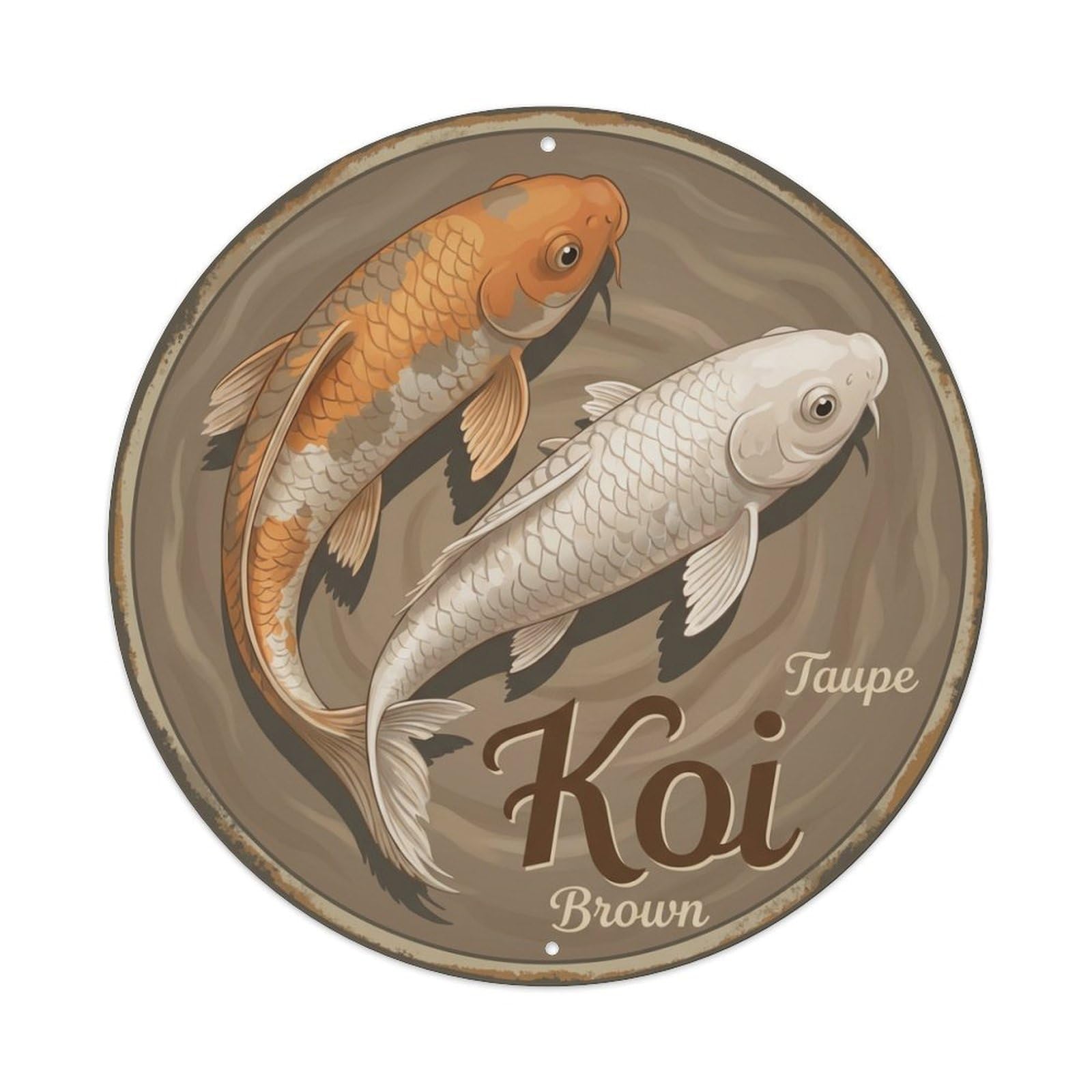 Koi Fish Taupe Brown Waters Neutral Soft Earthy Warm Metal Tin Sign
