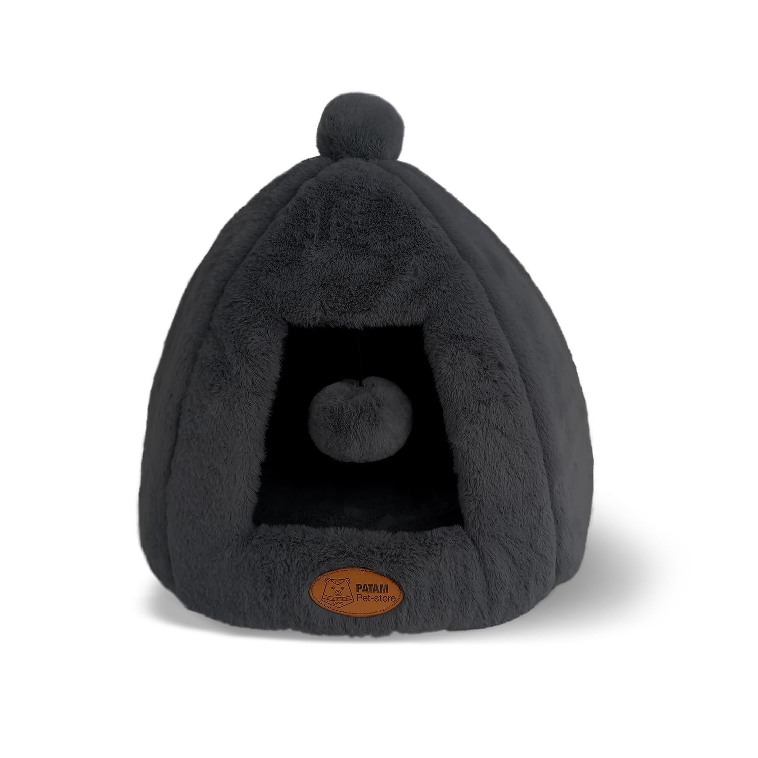 Niche pour Chiens et Chats, antidérapante en Tissu Duveteux Doux, Lavable, Design de Rideau avec Balle de Jeu, 43 x 43 x 43 cm - Igloo Noir