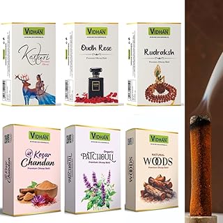 VIDHAN Premium Wet Dhoop 6 Fragrance OUDH Rose, Kesar Chandan, KASTURI, Patchouli, Woods, RUDRAKSH Herbal Dhoop (Pack of 6, 110g Each) (Standard, 6, Count)-picture-22