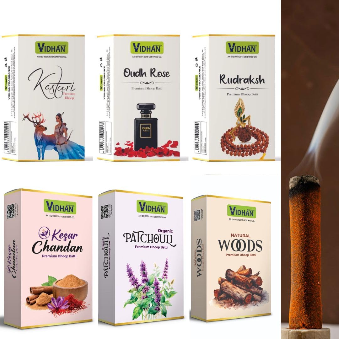 VIDHAN Premium Wet Dhoop 6 Fragrance OUDH Rose, Kesar Chandan, KASTURI, Patchouli, Woods, RUDRAKSH Herbal Dhoop (Pack of 6, 110g Each) (Standard, 6, Count) (B0DBM612NH) Amazon Price History, Amazon Price Tracker