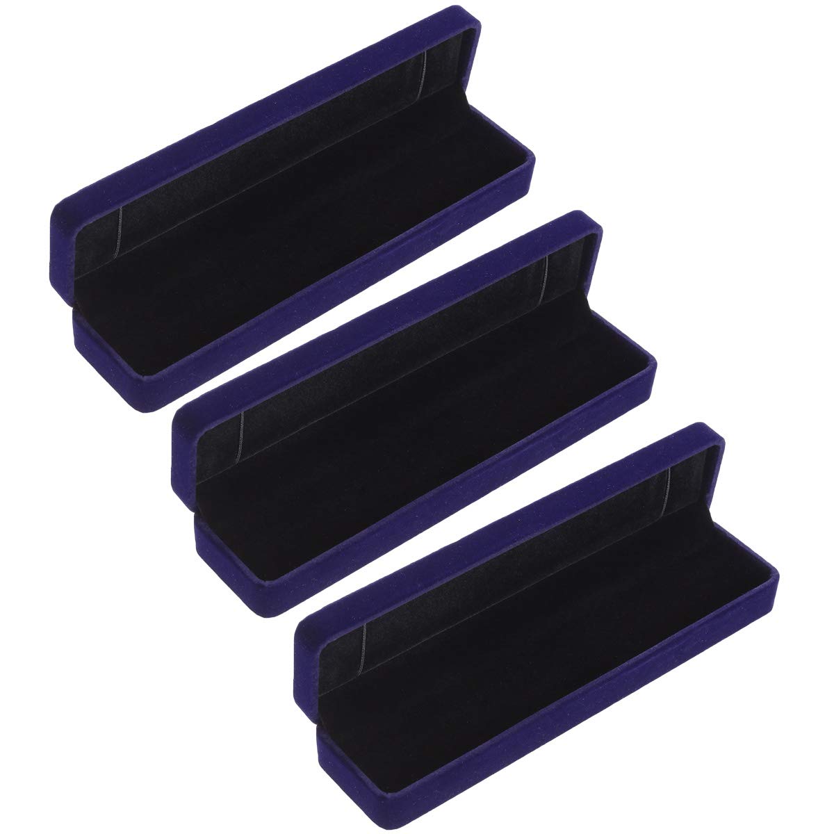 Cabilock Cabilock Jewelry Organizer 3pcs Royal Blue Flannel Jewelry Long Necklace Box Rectangle Chain Pendant Display Storage Case Organizer Engagement Organizador Bisuteria