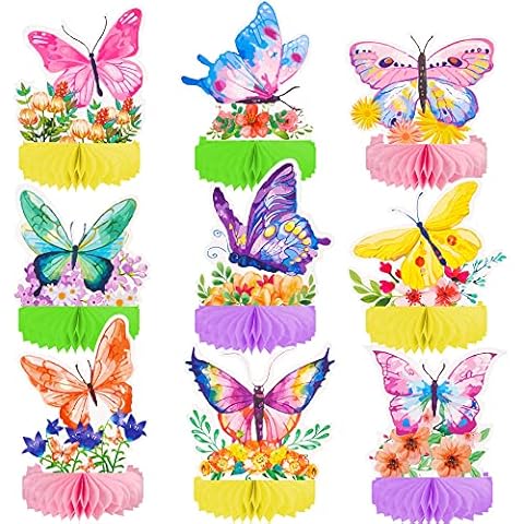 9pcs Butterfly Honeycomb Centerpieces Butterfly Birthday Party Decoration Butterfly Floral Table Decoration for Spring Flower Garden Party Supplies Cover