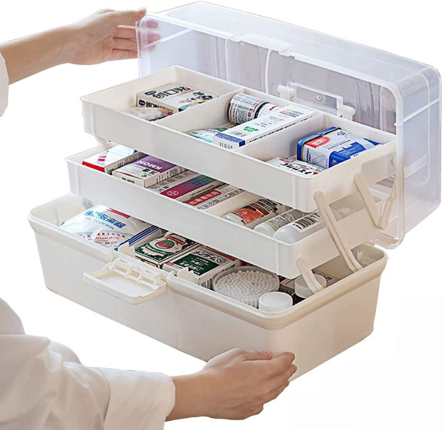 Winter Tragbares Erste-Hilfe-Set, 3-lagige Aufbewahrungsbox für Medikamente mit großem Fassungsvermögen, Hausapotheke-Organizer mit Deckel für Zuhause, im Freien, 14,6 * 7,5 * 7,1 Zoll
