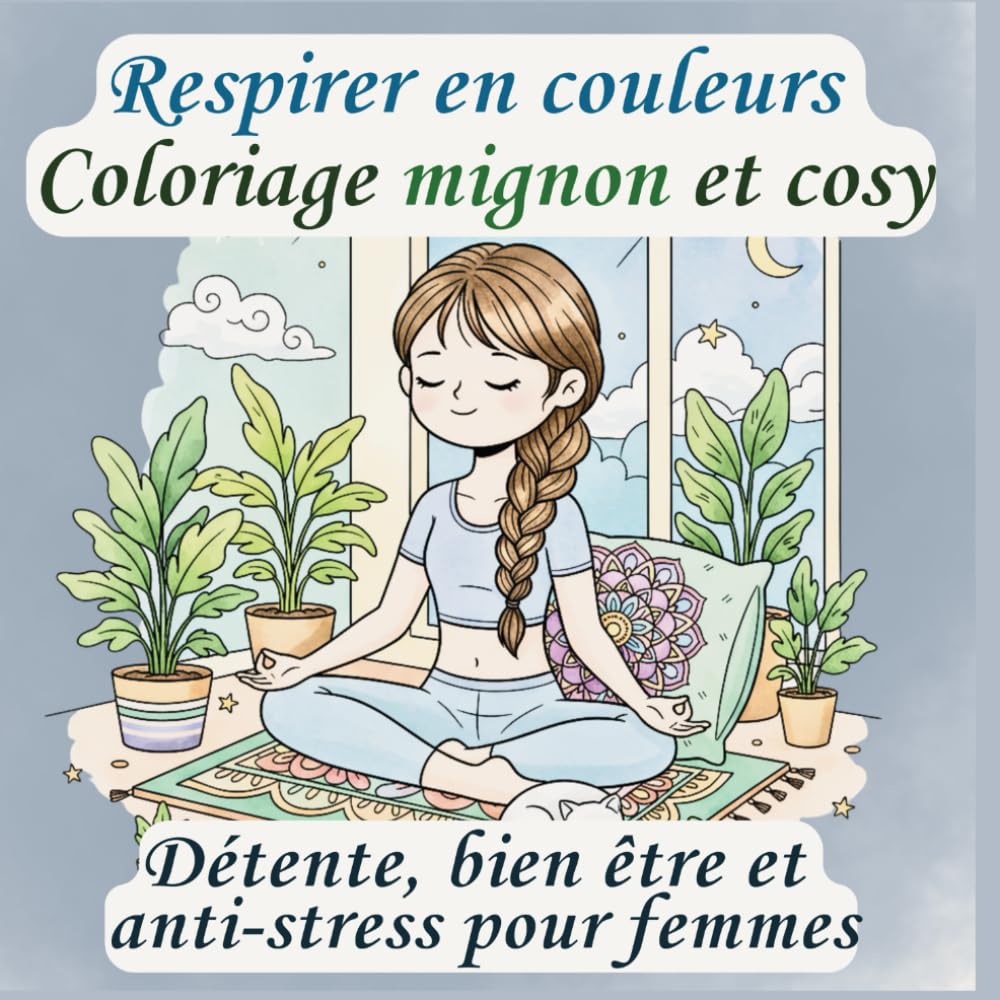 Respirer en couleurs : Livre de coloriage détente et bien être pour femmes: Scènes cosy relaxantes, illustrations mignonnes et affirmations positives ... le bien-être et la relaxation quotidienne
