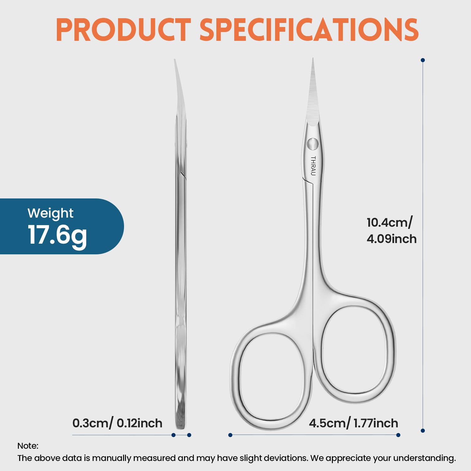 THRAU Ciseaux à Cuticules pour Gaucher – Acier Inoxydable Chirurgical avec Pointe Courbée Tranchante – Pour Cuticules, Ongles, Sourcils, Cils, Poils de Nez et Barbe – Idéal pour la Manucure
