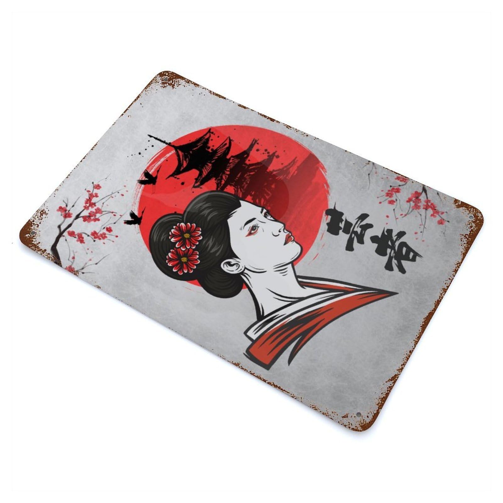 Geisha Rustic Tin Plaque 11.8"x7.9", for Shed, Workshop And Garage Wall Decor, Rustic Home Decor