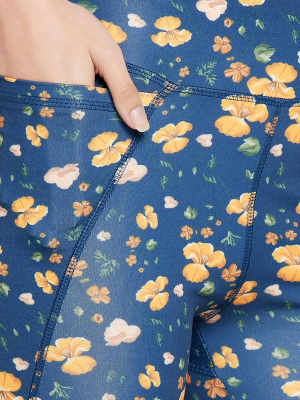 Image of Clovia Women's High Rise High-Rise Floral Print Active Regular Fit Tights With Side Pocket