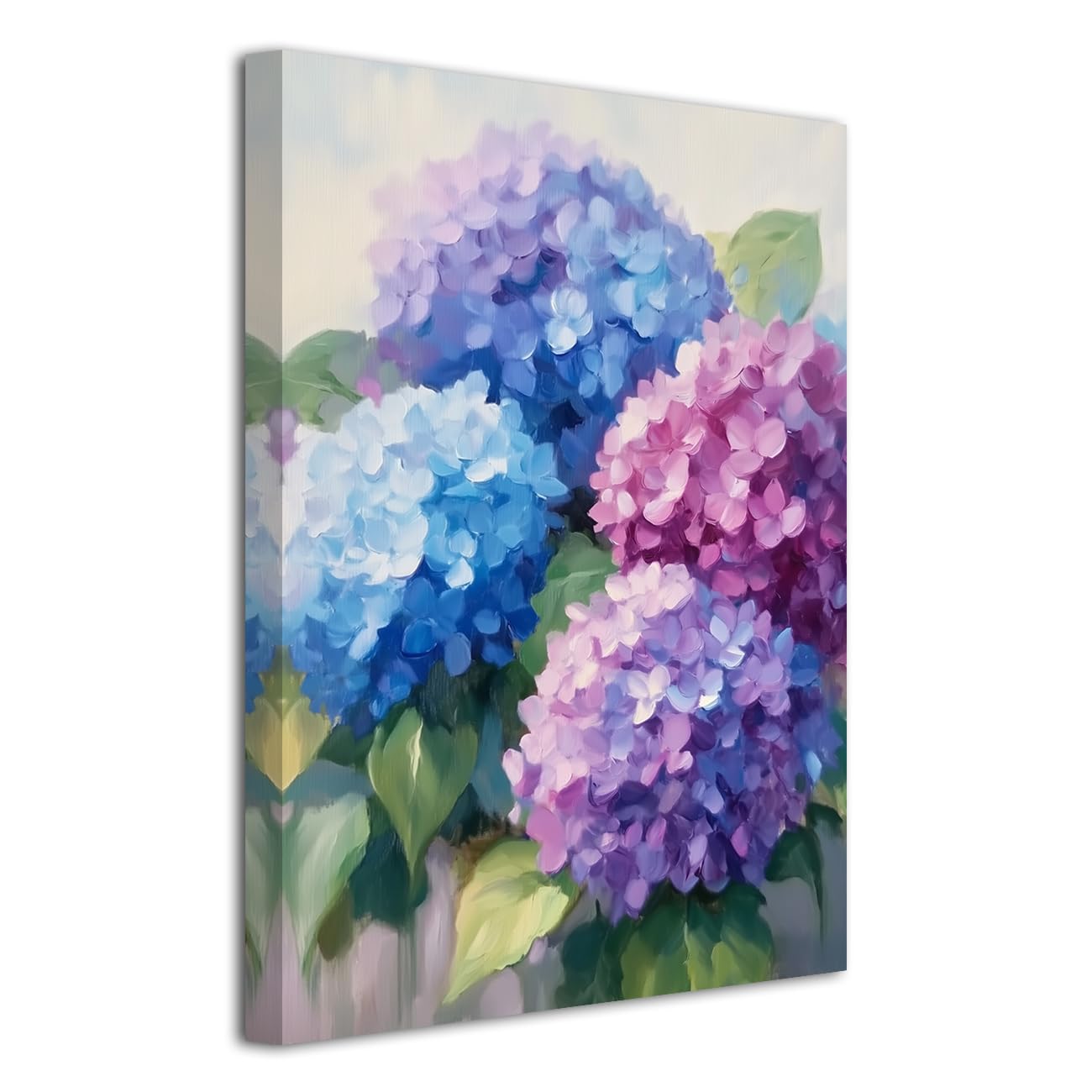 LZIMU Hydrangea Wall Art for Bathroom Blue Hydrangea Picture Rustic Floral Canvas Prints Blue Flower Painting for Living Room Decor Framed (Purple, 30L x 20W)