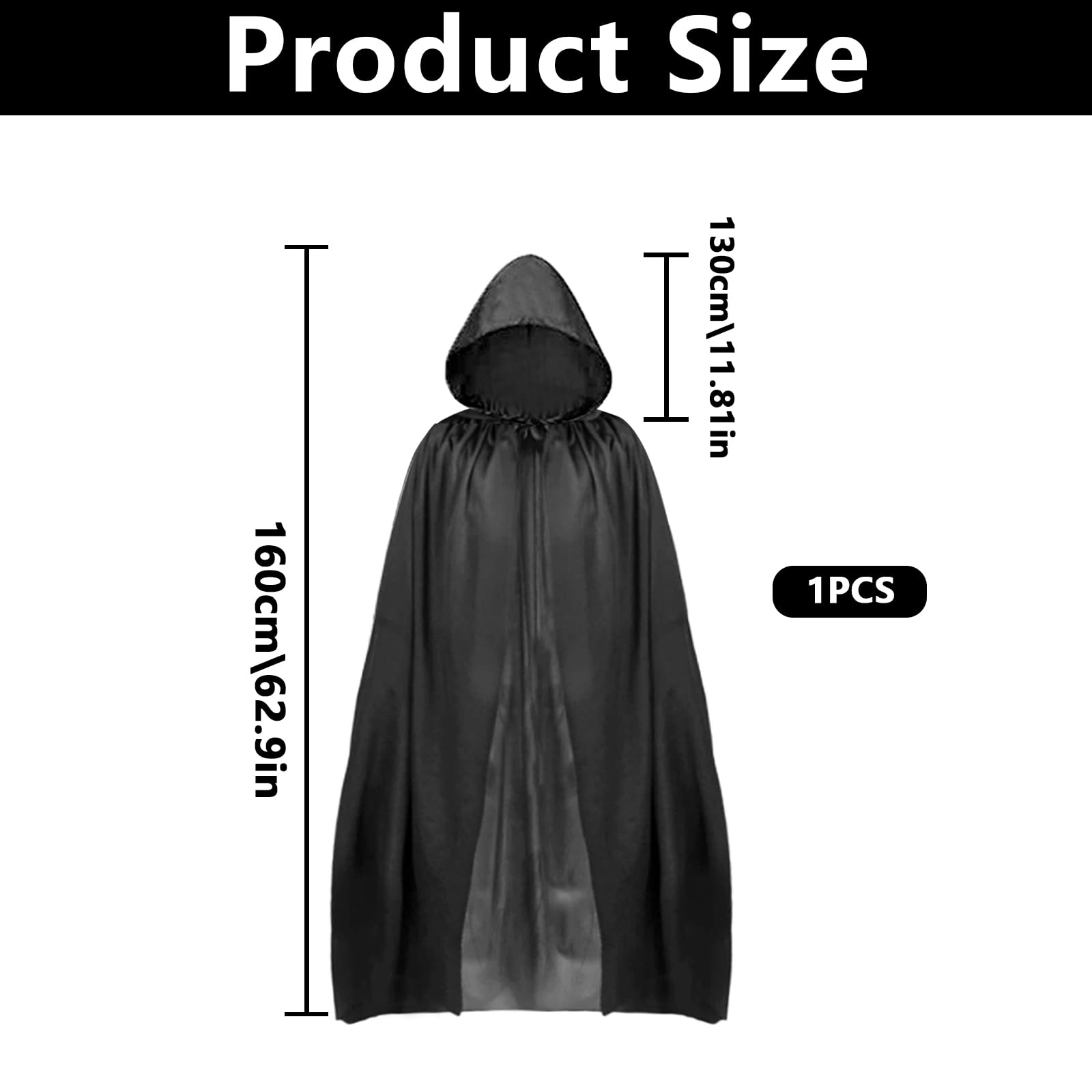 Black Cloak With Hood, Halloween Hooded Cape, Black Cape, Long Robe Hooded Cloaks - Image 2