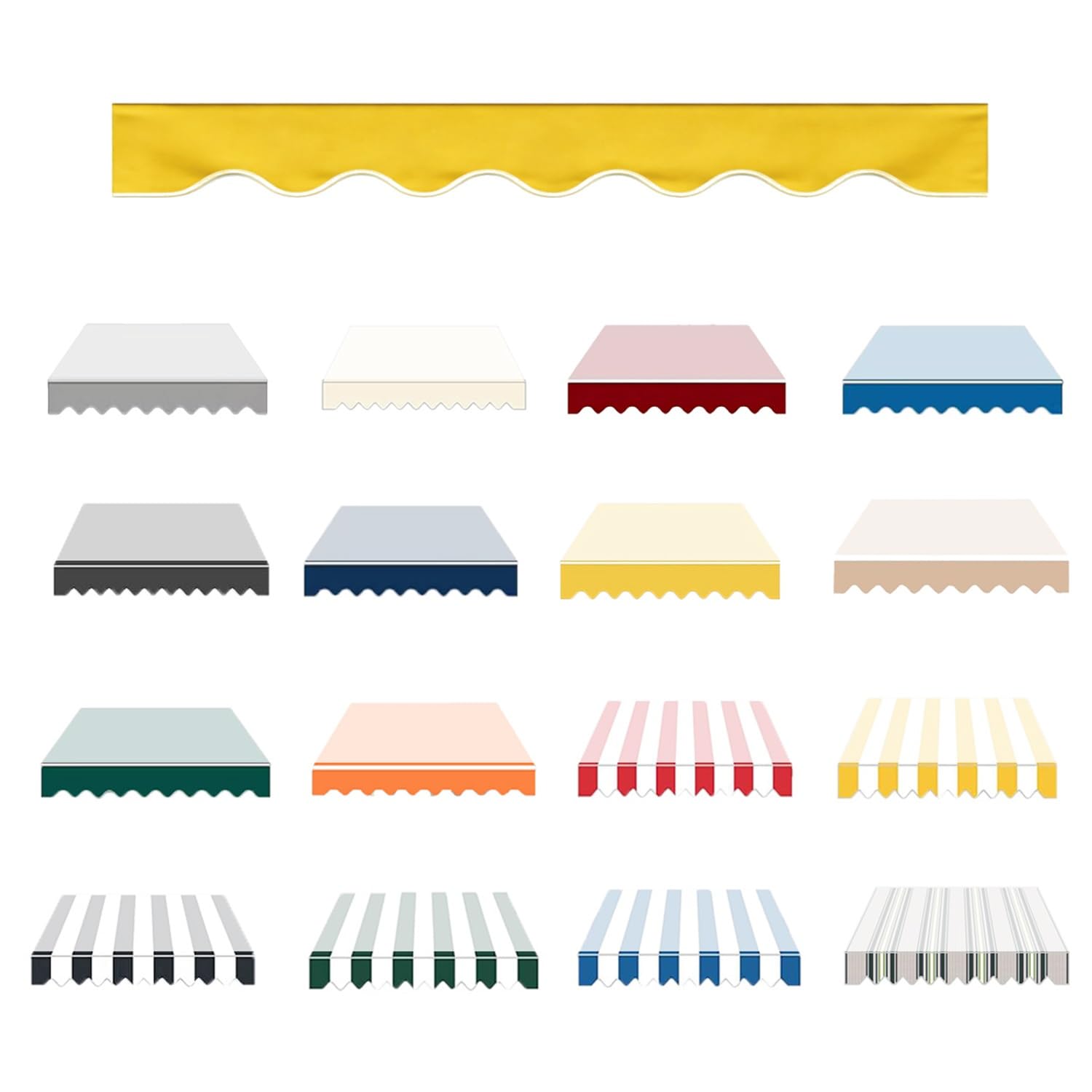 Awning Replacement Fabric Valance, Waterproof UV protection Canvas Cover, Sun Shade Shelter Solid or Striped Valance Canopy with Spline for Terrasse Patio Garden Balcony(Yellow,250cm)