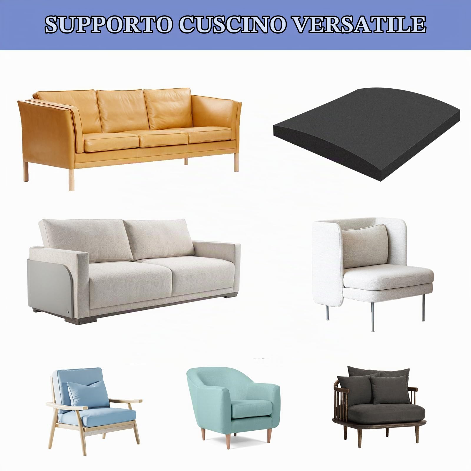 LIROPAU Gommapiuma Cuscino per Divano, 50 x 50 x 8 CM, 2 Pezzi | Gommapiuma per Imbottitura, Alta Densità 40, Comfort Elevato, Schiuma di Riparazione Divano