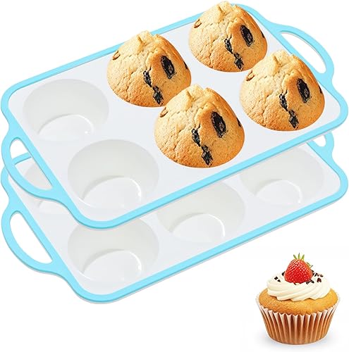 Molde de silicona jumbo para magdalenas con marco de metal, antiadherente de silicona de grado alimenticio, con asas, 6 tazas, sin BPA y apto para disponible en Yaxa Costa Rica
